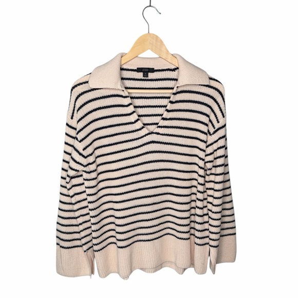 J. Crew Relaxed Collared Sweater in Stripe - Picture 3 of 12